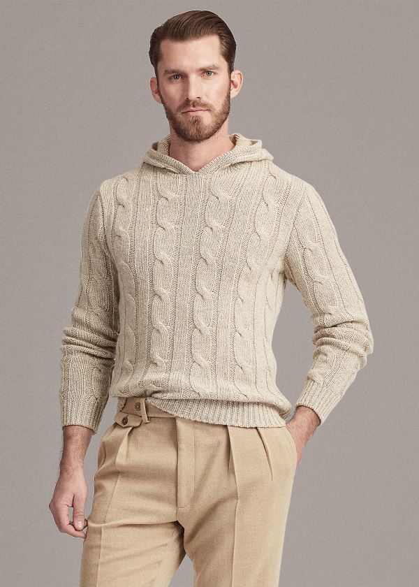 Sudaderas Con Capucha Ralph Lauren Hombre Beige - Cable-Knit Cashmere - QOPSB2850